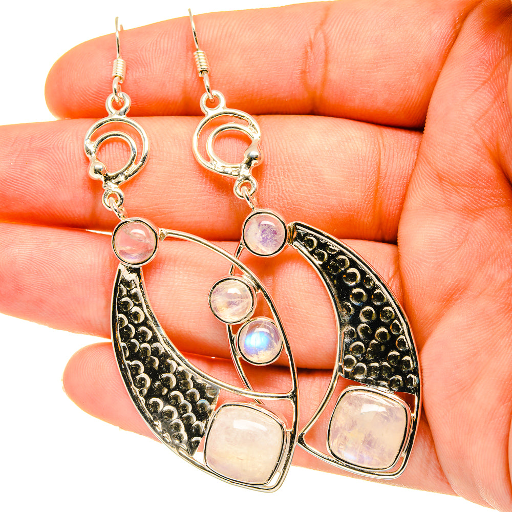Rainbow Moonstone Earrings handcrafted by Anasilvercos - EARR419311