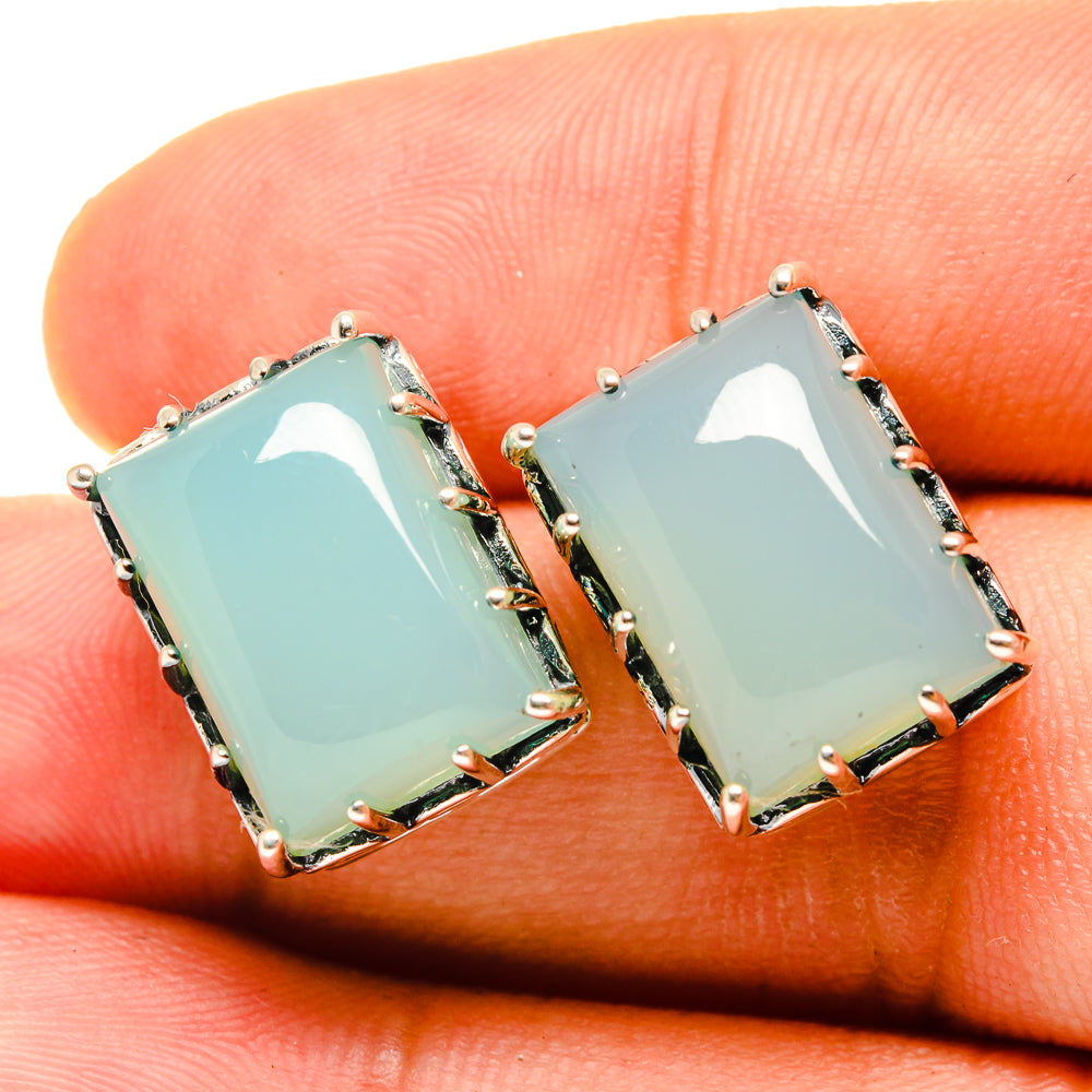 Aqua Chalcedony Earrings handcrafted by Anasilvercos - EARR419317