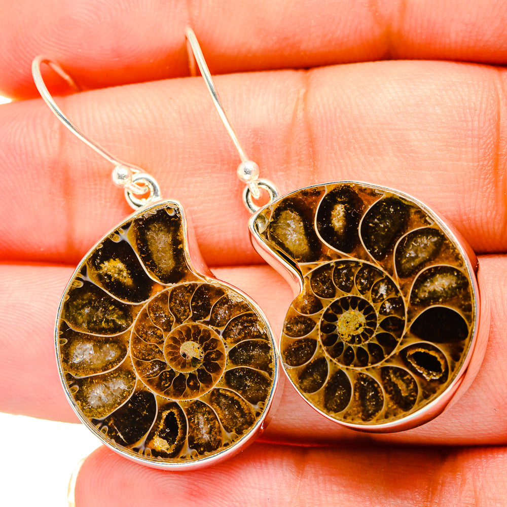 Ammonite Fossil Earrings handcrafted by Anasilvercos - EARR419354