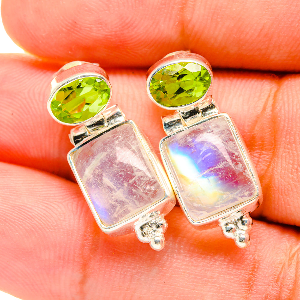 Rainbow Moonstone Earrings handcrafted by Anasilvercos - EARR419401