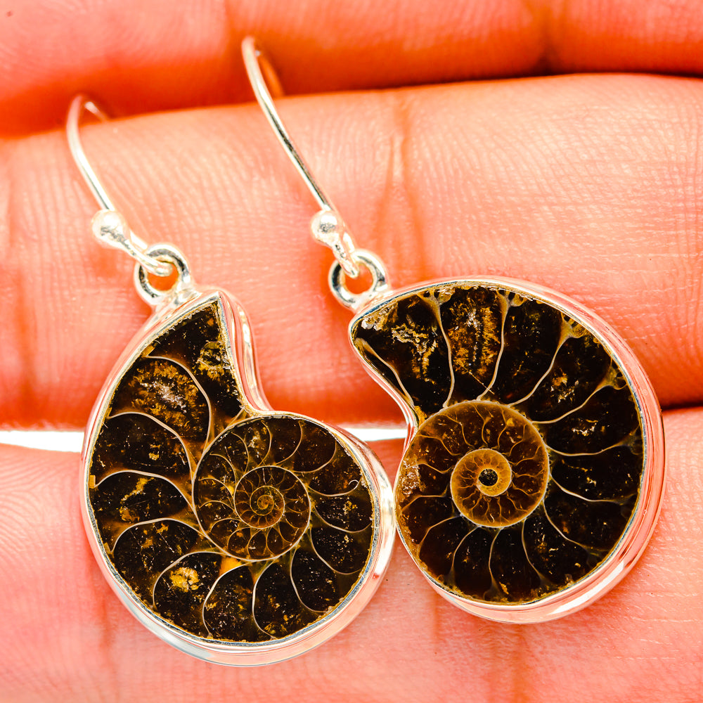 Ammonite Fossil Earrings handcrafted by Anasilvercos - EARR419439