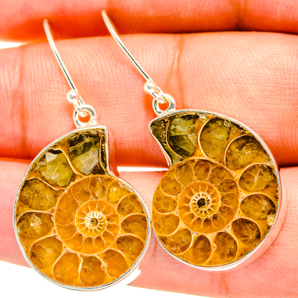 Ammonite Fossil Earrings handcrafted by Anasilvercos - EARR419442