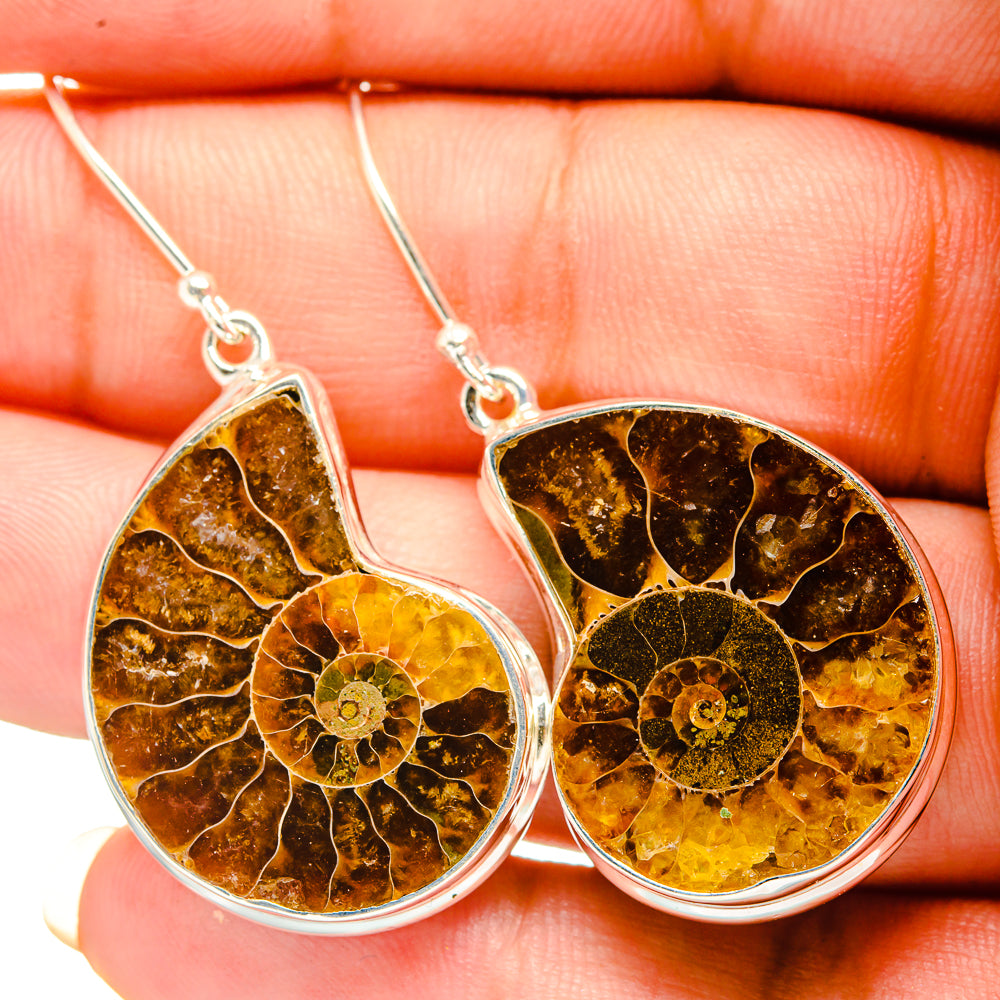 Ammonite Fossil Earrings handcrafted by Anasilvercos - EARR419505