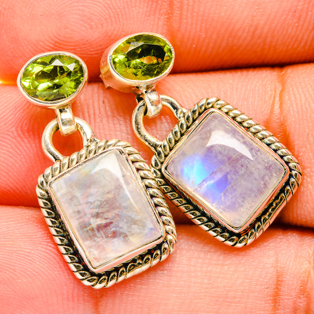 Rainbow Moosntone, Peridot Earrings handcrafted by Anasilvercos - EARR419545