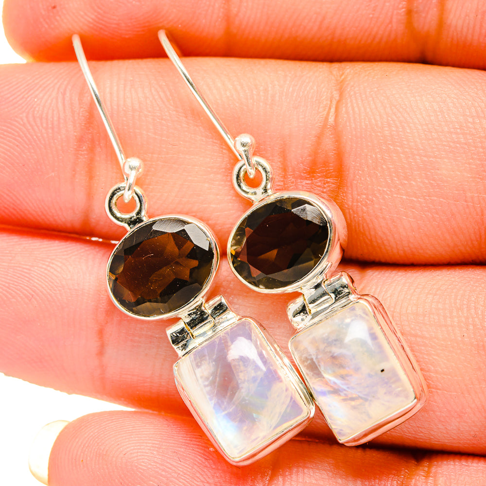 Rainbow Moonstone, Smoky Quartz Earrings handcrafted by Anasilvercos - EARR419552