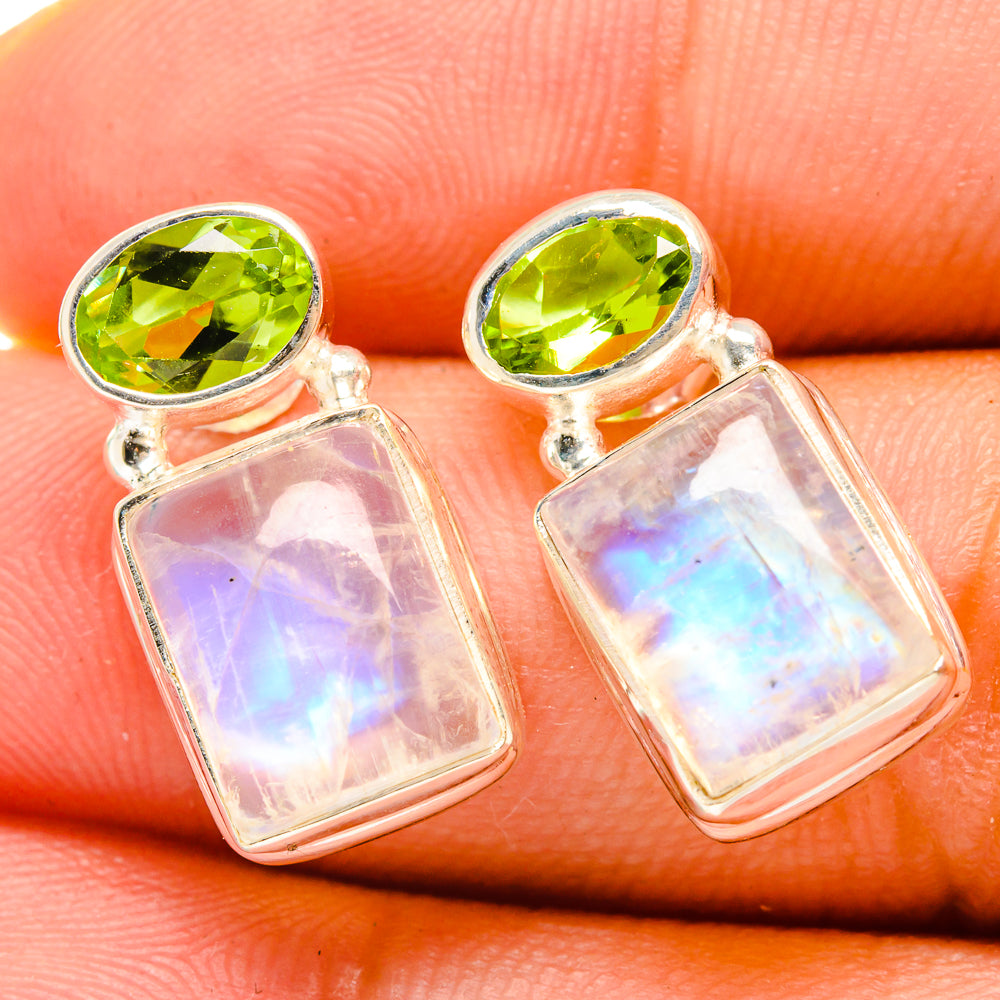 Rainbow Moonstone, Peridot Earrings handcrafted by Anasilvercos - EARR419555