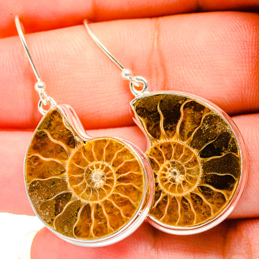 Ammonite Fossil Earrings handcrafted by Anasilvercos - EARR419593