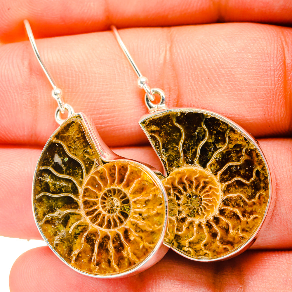 Ammonite Fossil Earrings handcrafted by Anasilvercos - EARR419619