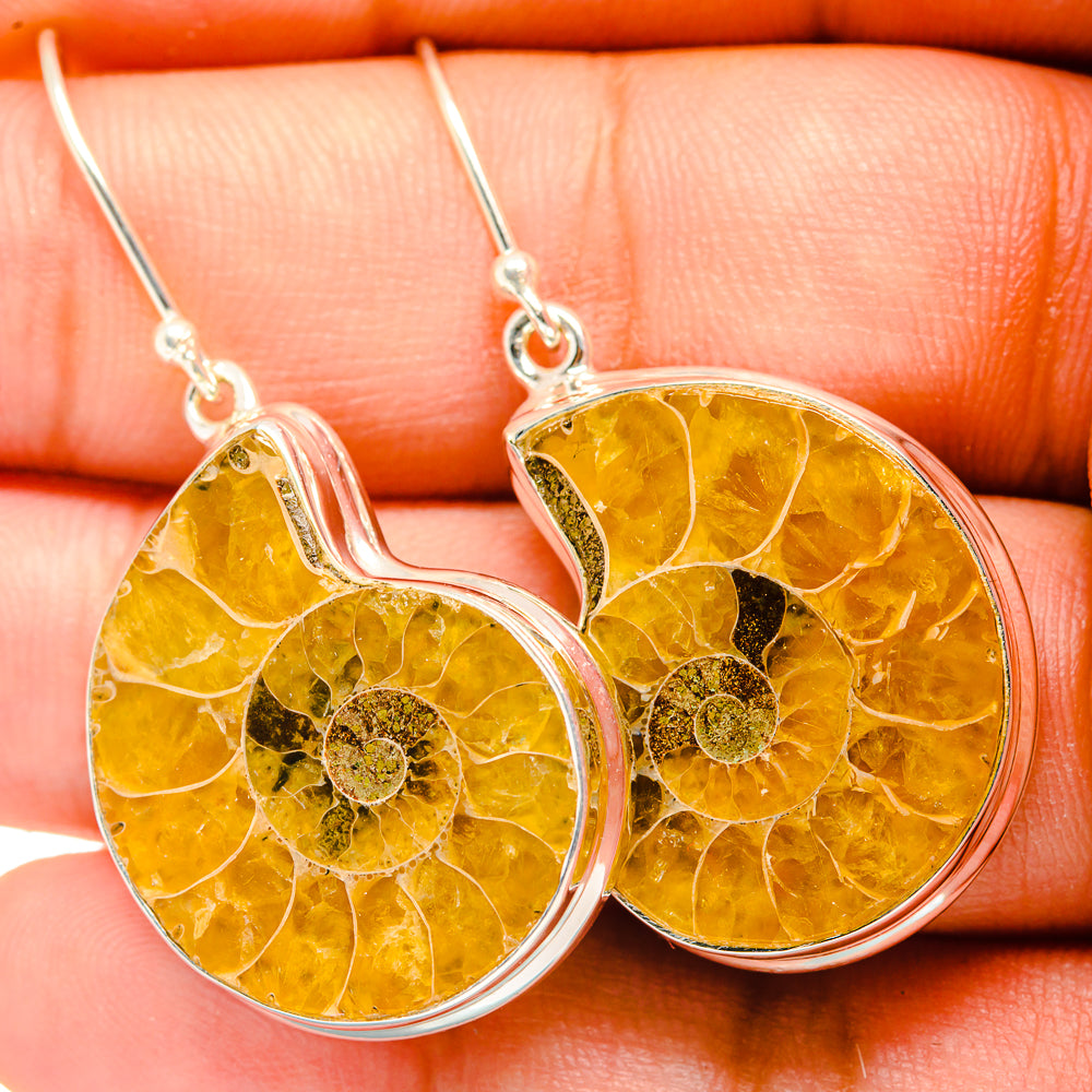 Ammonite Fossil Earrings handcrafted by Anasilvercos - EARR419656