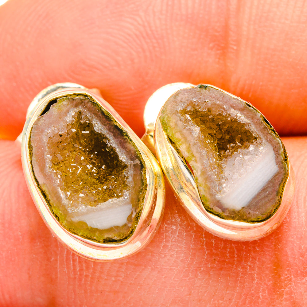 Yellow Geode Slice Earrings handcrafted by Anasilvercos - EARR419809
