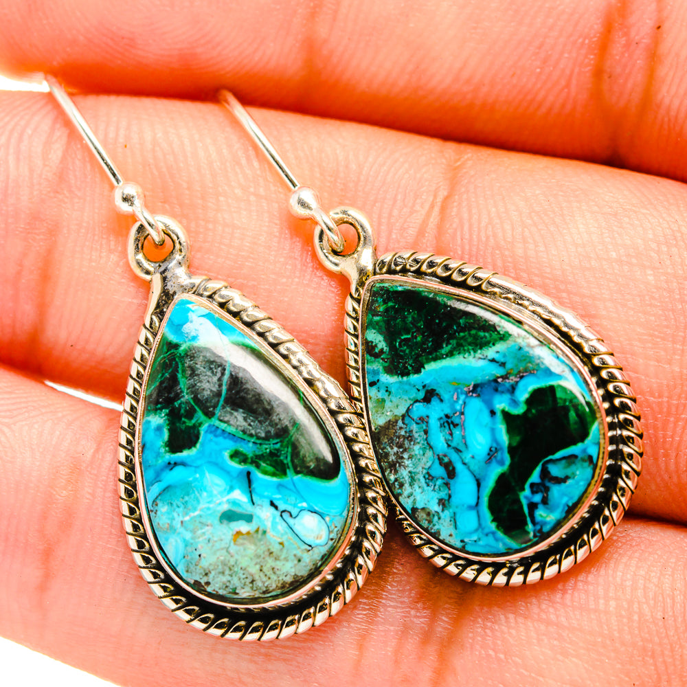 Malachite In Chrysocolla Earrings handcrafted by Anasilvercos - EARR419836