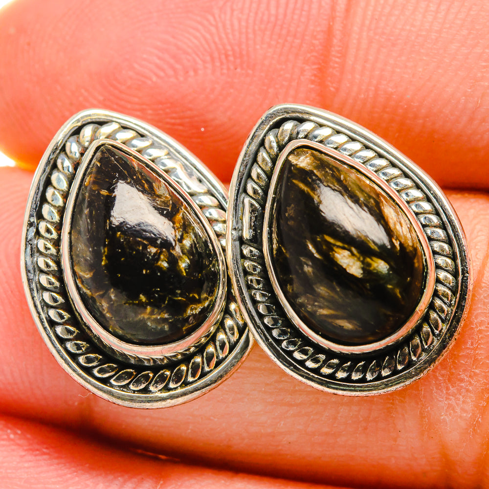 Golden Seraphinite Earrings handcrafted by Anasilvercos - EARR420005
