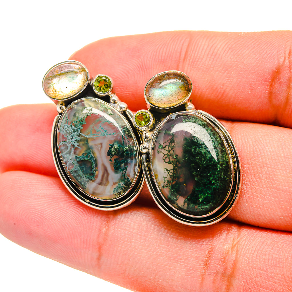Green Moss Agate Earrings handcrafted by Anasilvercos - EARR420041