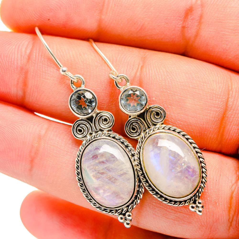 Rainbow Moonstone Earrings handcrafted by Anasilvercos - EARR420052