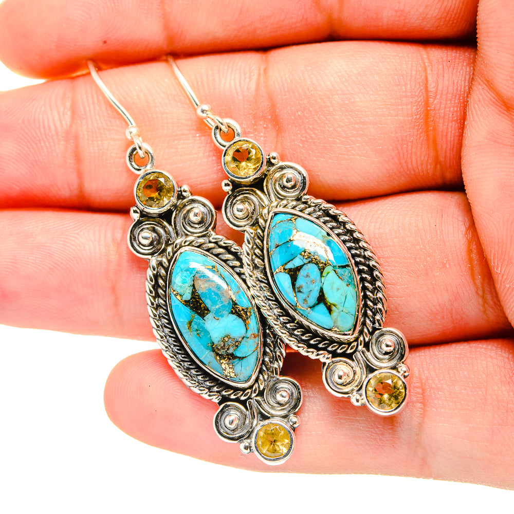 Blue Copper Composite Turquoise Earrings handcrafted by Anasilvercos - EARR420055
