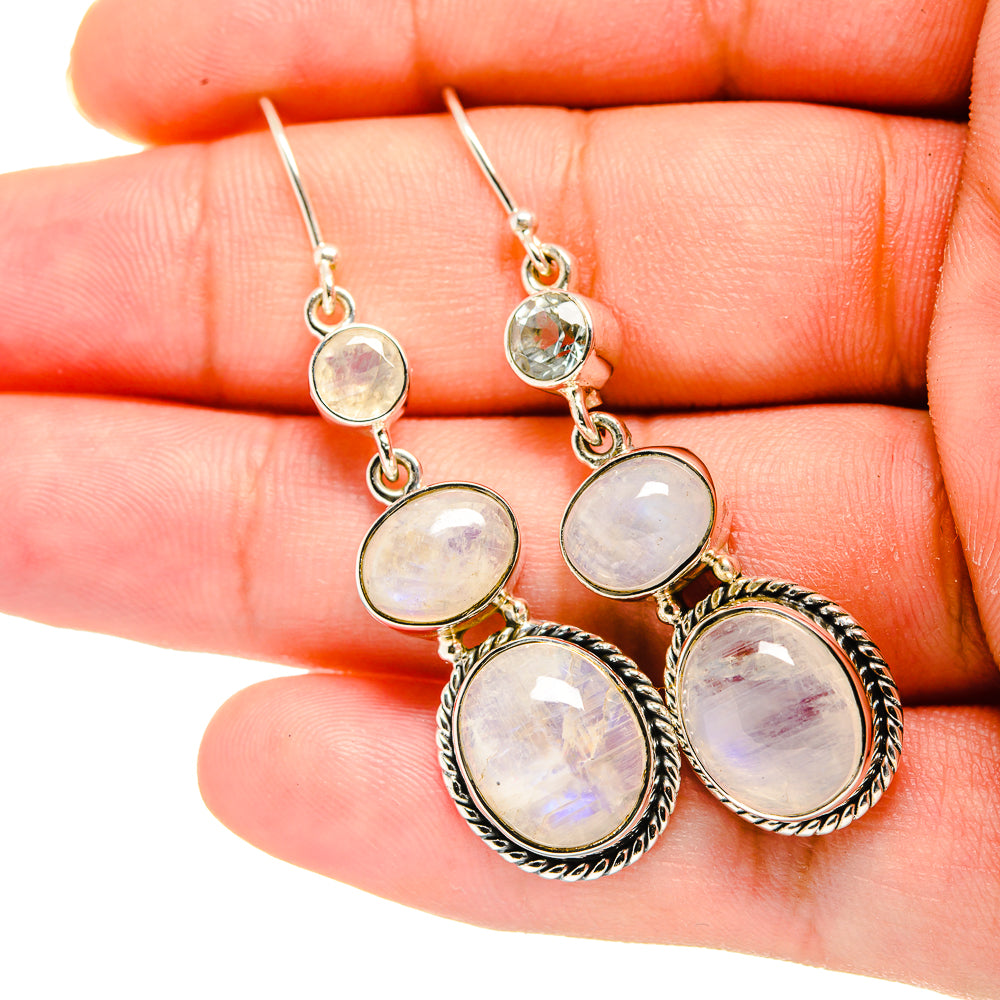 Rainbow Moonstone Earrings handcrafted by Anasilvercos - EARR420057