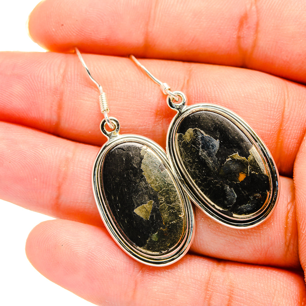 Pyrite In Black Onyx Earrings handcrafted by Anasilvercos - EARR420070