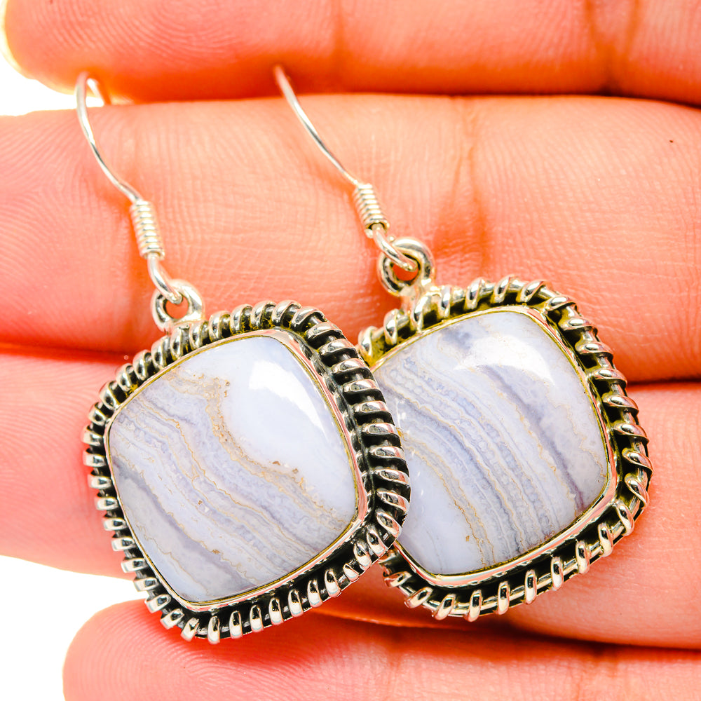 Blue Lace Agate Earrings handcrafted by Anasilvercos - EARR420150