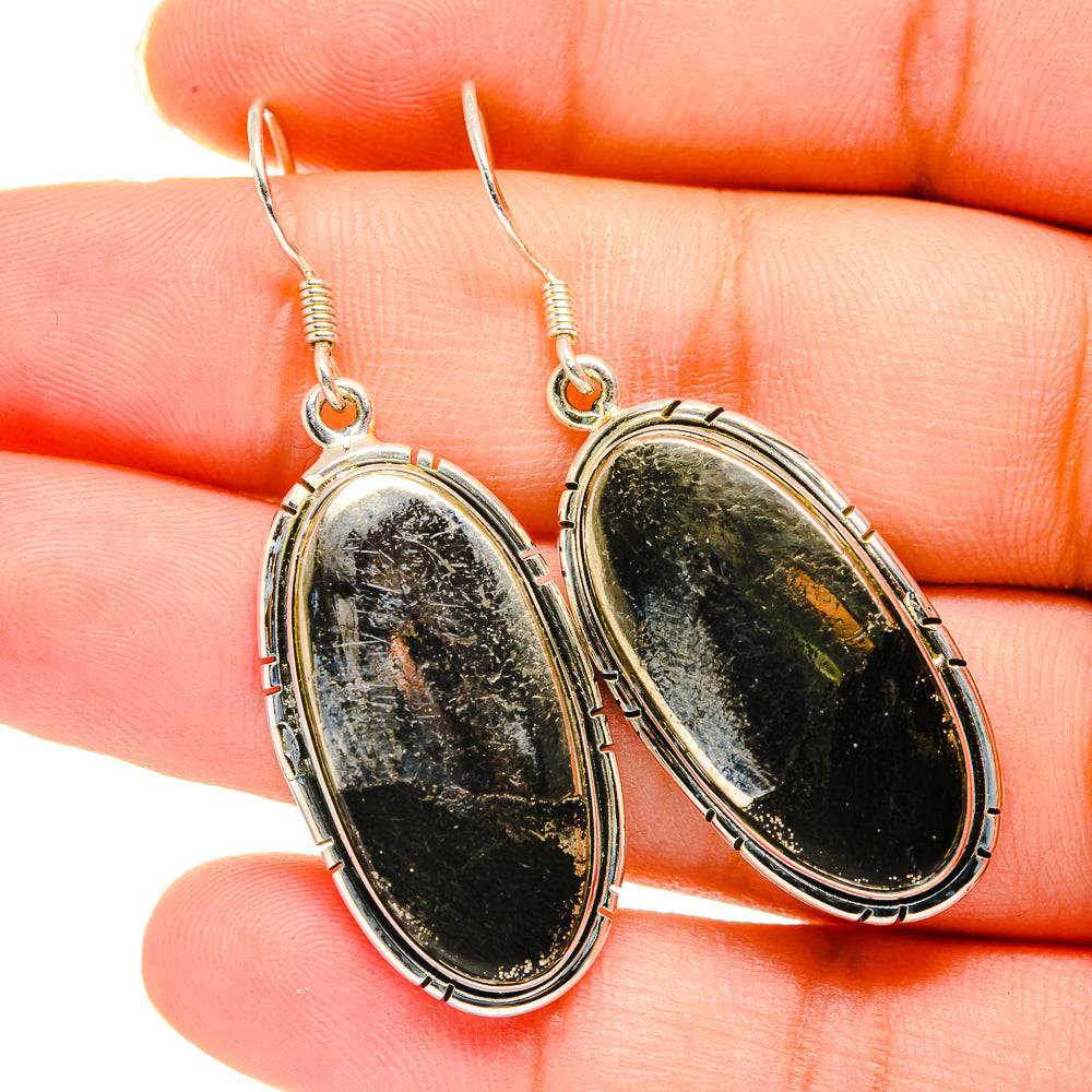 Pyrite In Black Onyx Earrings handcrafted by Anasilvercos - EARR420155