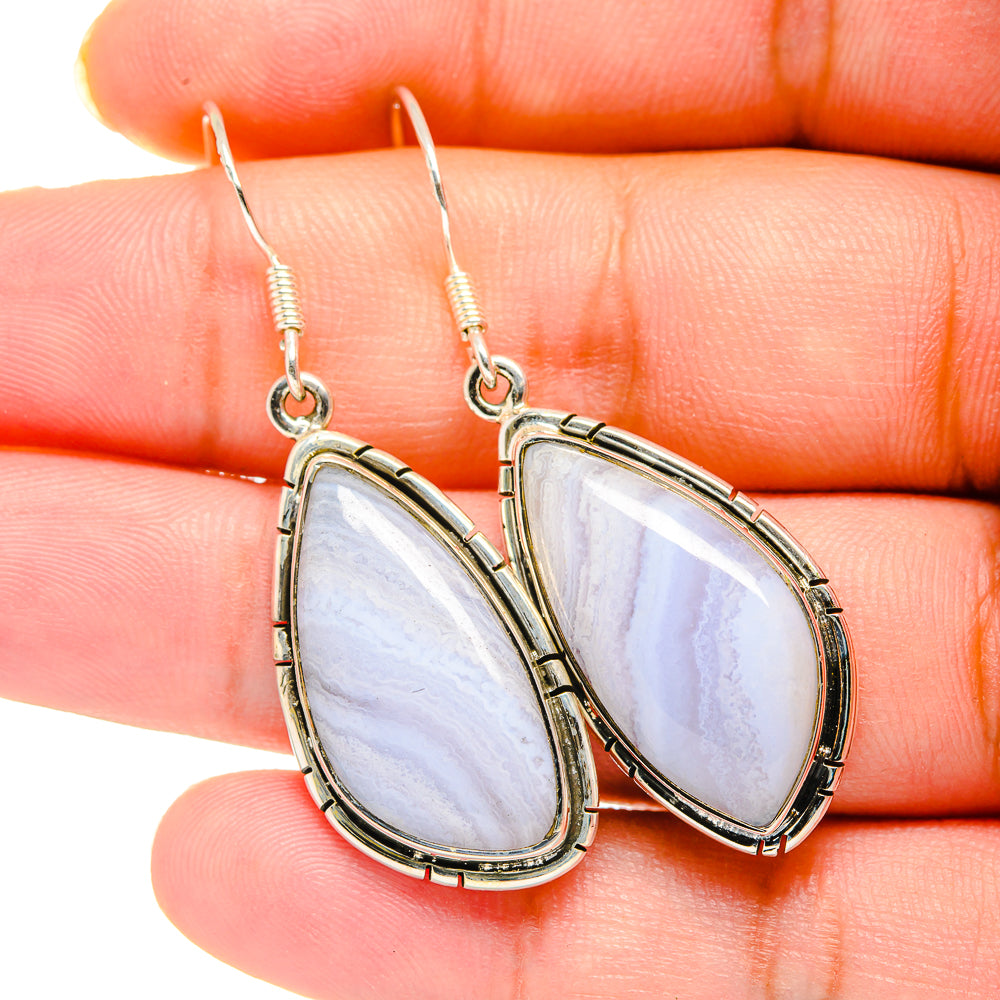 Blue Lace Agate Earrings handcrafted by Anasilvercos - EARR420163