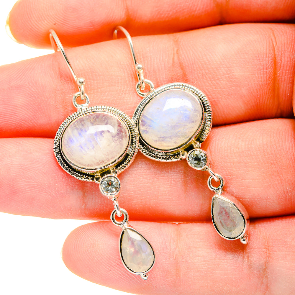 Rainbow Moonstone Earrings handcrafted by Anasilvercos - EARR420190
