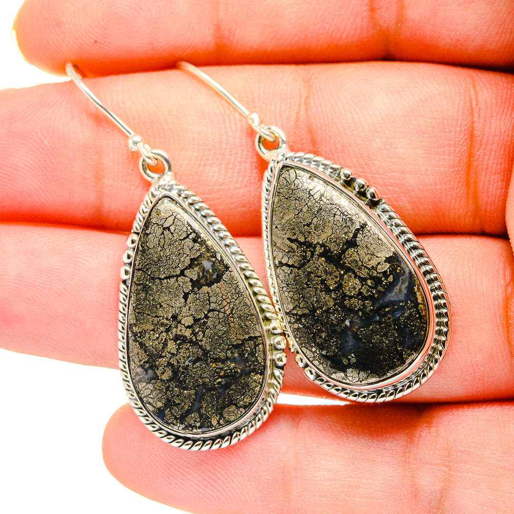 Pyrite Agate Earrings handcrafted by Anasilvercos - EARR420196