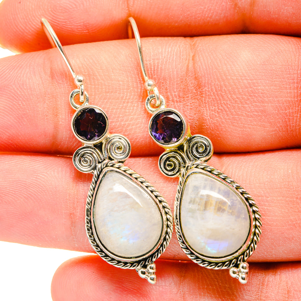 Rainbow Moonstone Earrings handcrafted by Anasilvercos - EARR420219