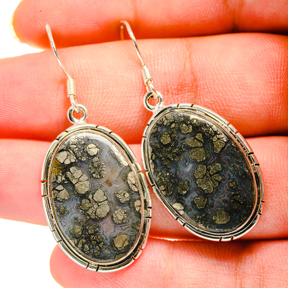 Pyrite Agate Earrings handcrafted by Anasilvercos - EARR420238