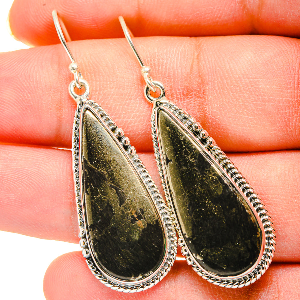 Pyrite In Black Onyx Earrings handcrafted by Anasilvercos - EARR420241