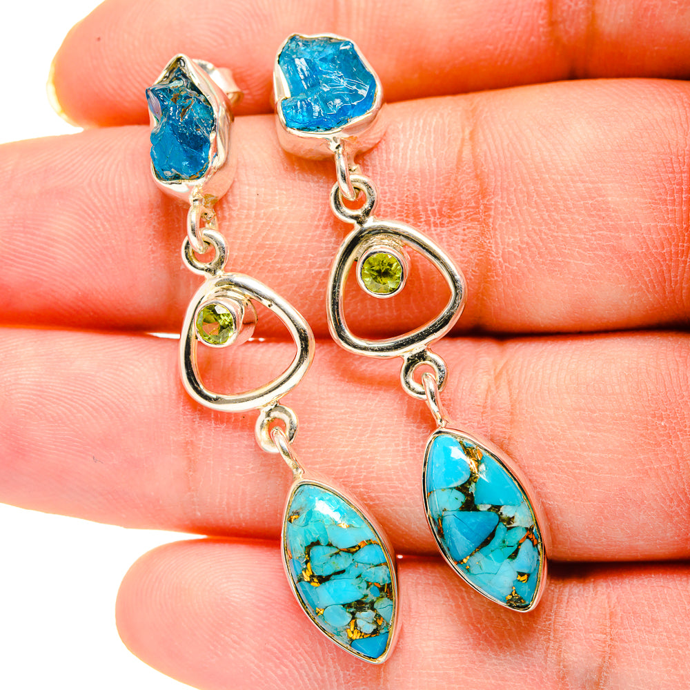 Blue Copper Composite Turquoise Earrings handcrafted by Anasilvercos - EARR420244