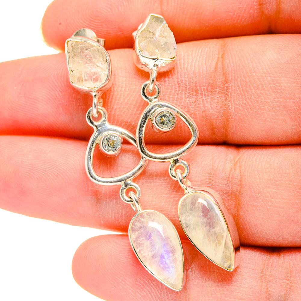 Rainbow Moonstone Earrings handcrafted by Anasilvercos - EARR420247