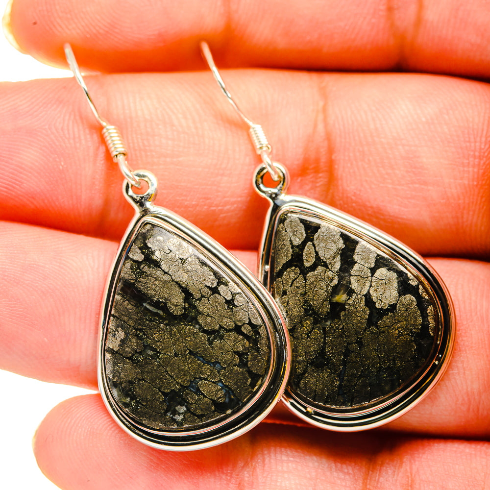 Pyrite In Black Onyx Earrings handcrafted by Anasilvercos - EARR420249
