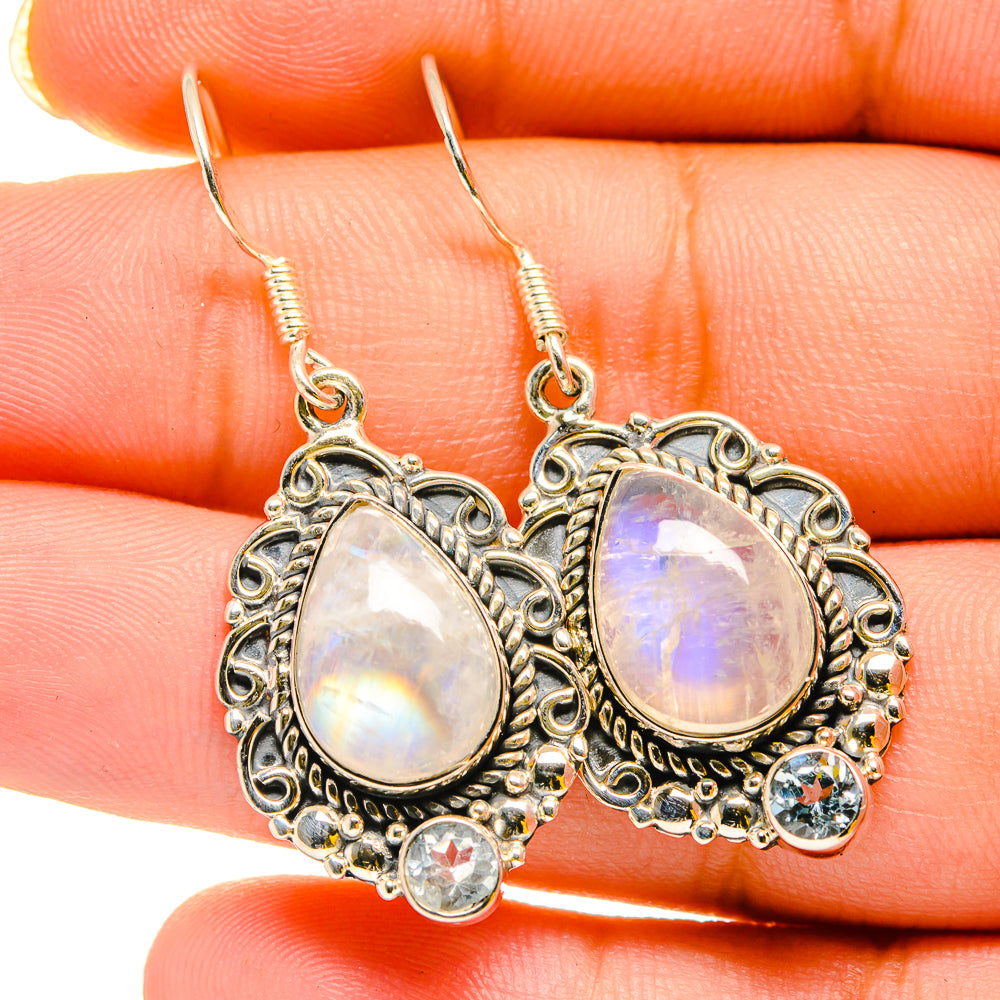 Rainbow Moonstone Earrings handcrafted by Anasilvercos - EARR420307