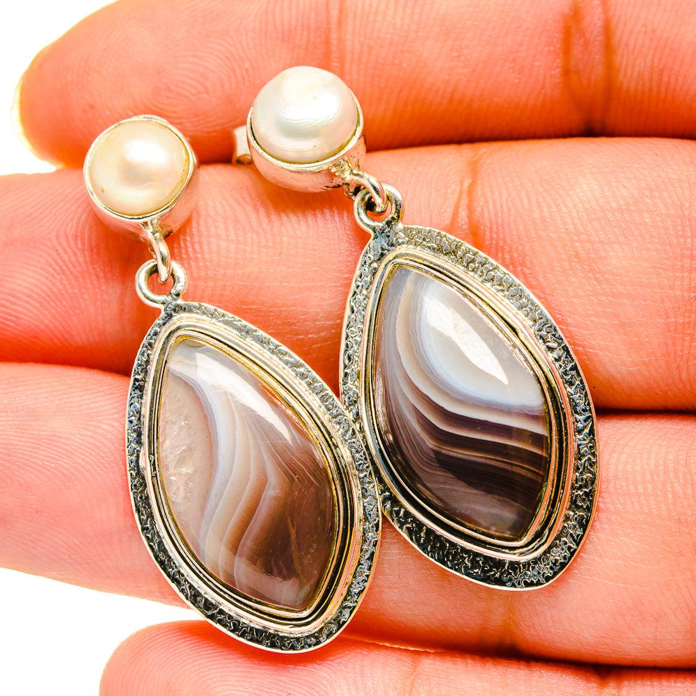 Botswana Agate Earrings handcrafted by Anasilvercos - EARR420308