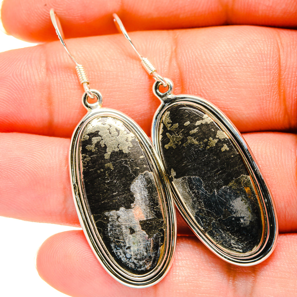 Pyrite In Black Onyx Earrings handcrafted by Anasilvercos - EARR420337