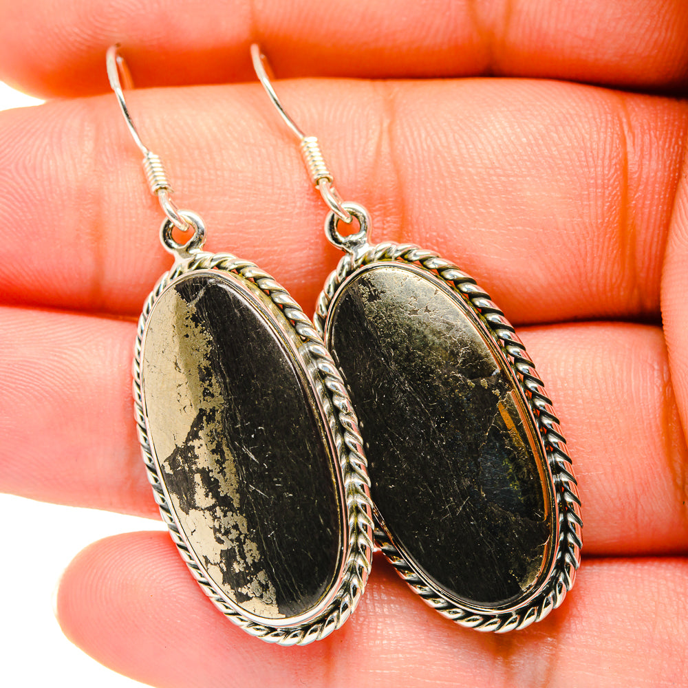 Pyrite In Black Onyx Earrings handcrafted by Anasilvercos - EARR420360