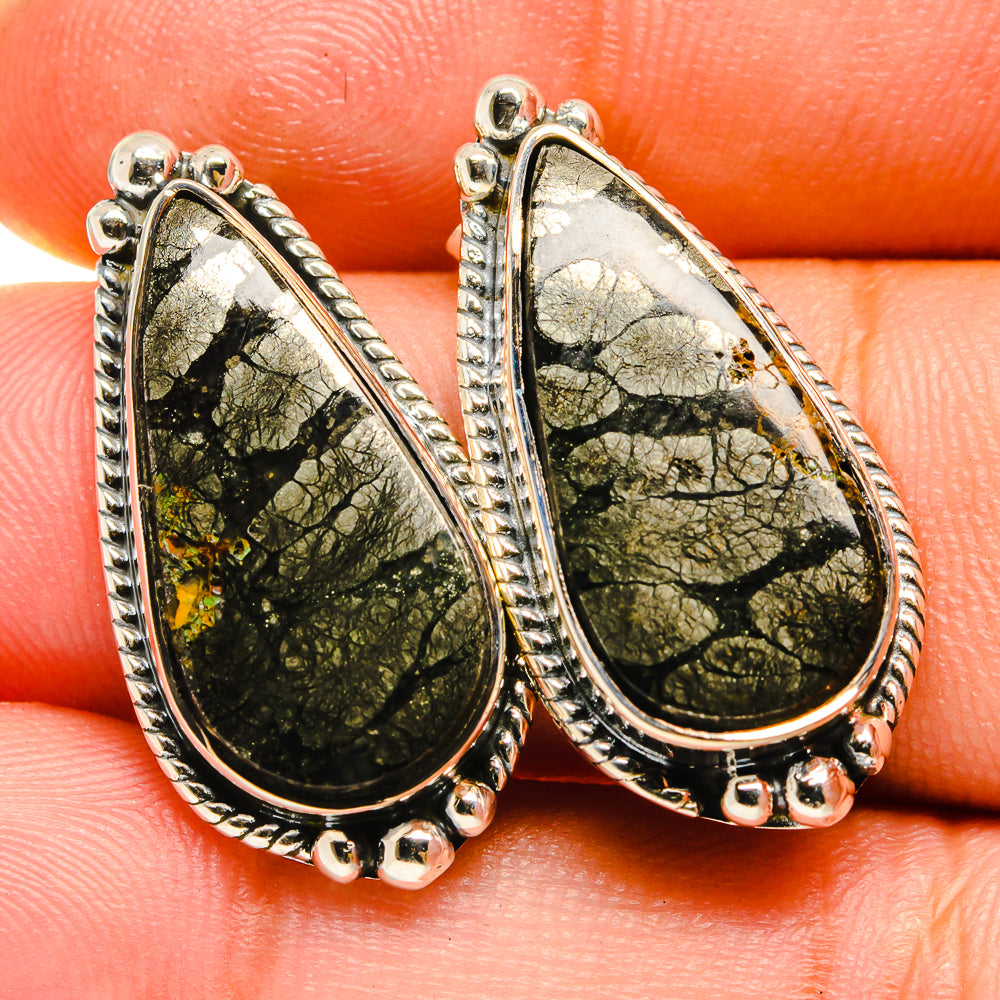 Pyrite In Black Onyx Earrings handcrafted by Anasilvercos - EARR420373