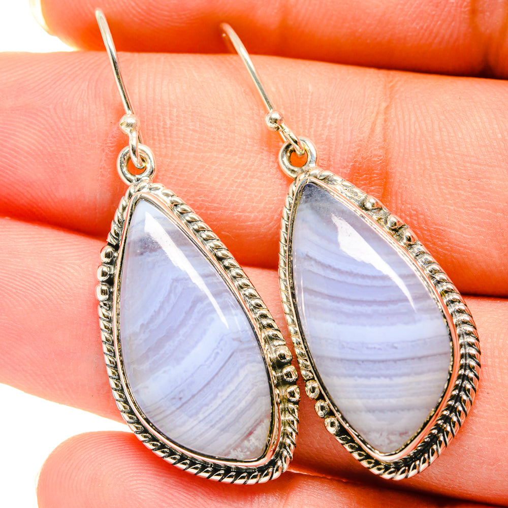 Blue Lace Agate Earrings handcrafted by Anasilvercos - EARR420394