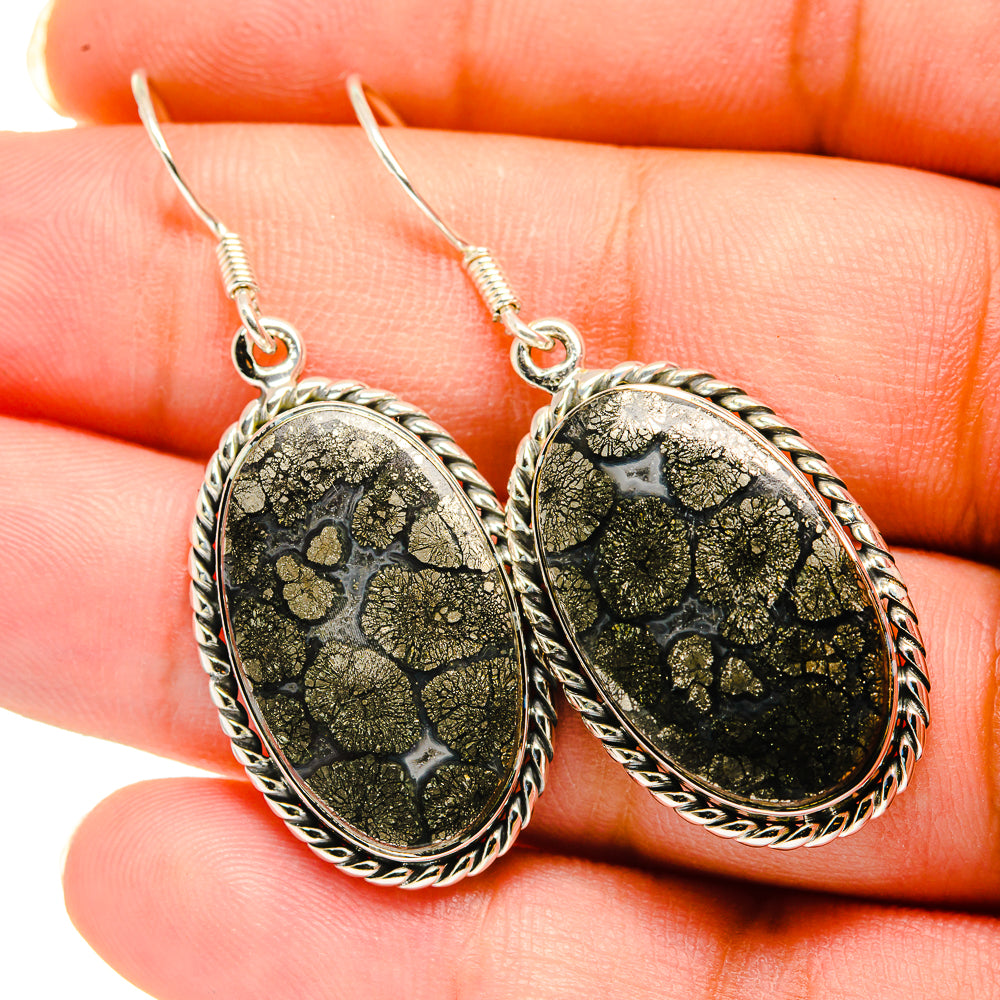 Pyrite Agate Earrings handcrafted by Anasilvercos - EARR420398