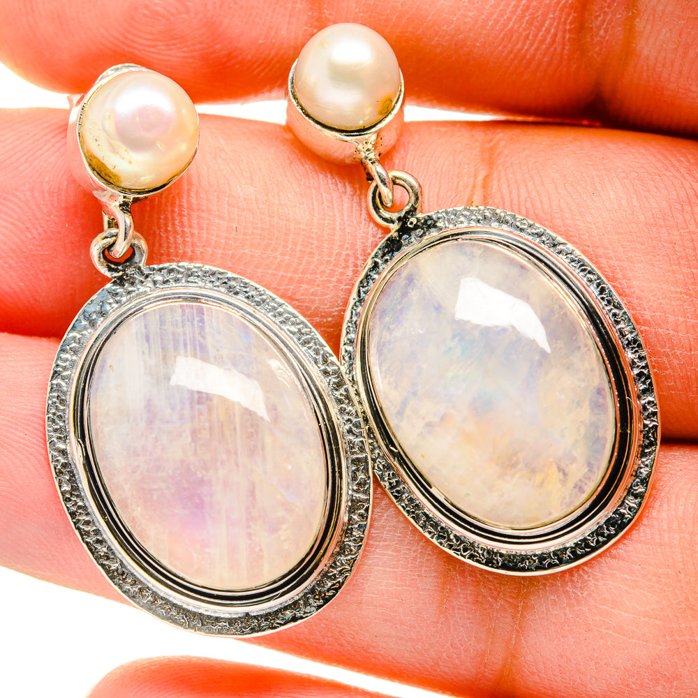 Rainbow Moonstone Earrings handcrafted by Anasilvercos - EARR420461