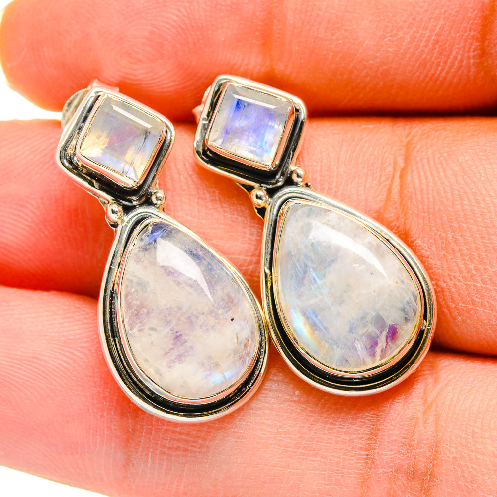 Rainbow Moonstone Earrings handcrafted by Anasilvercos - EARR420473