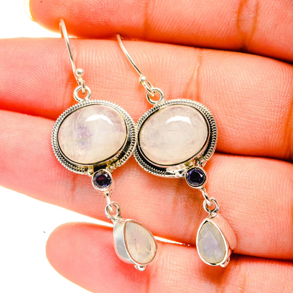 Rainbow Moonstone Earrings handcrafted by Anasilvercos - EARR420477