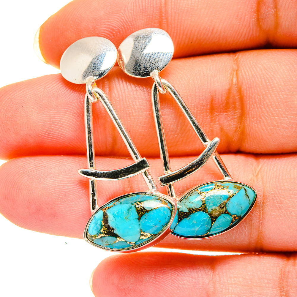 Blue Copper Composite Turquoise Earrings handcrafted by Anasilvercos - EARR420523