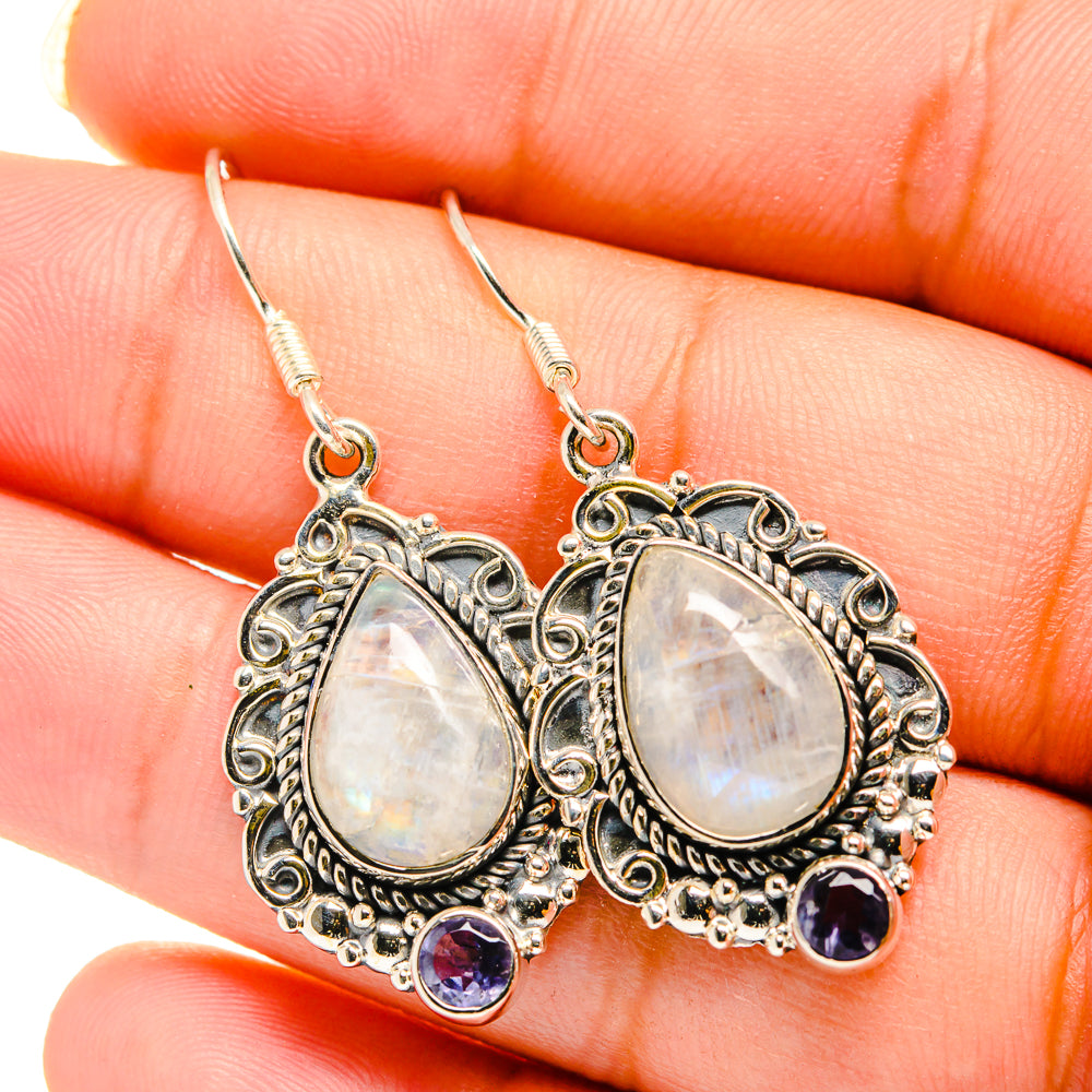 Rainbow Moonstone Earrings handcrafted by Anasilvercos - EARR420584