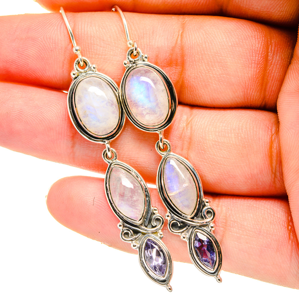 Rainbow Moonstone Earrings handcrafted by Anasilvercos - EARR420592
