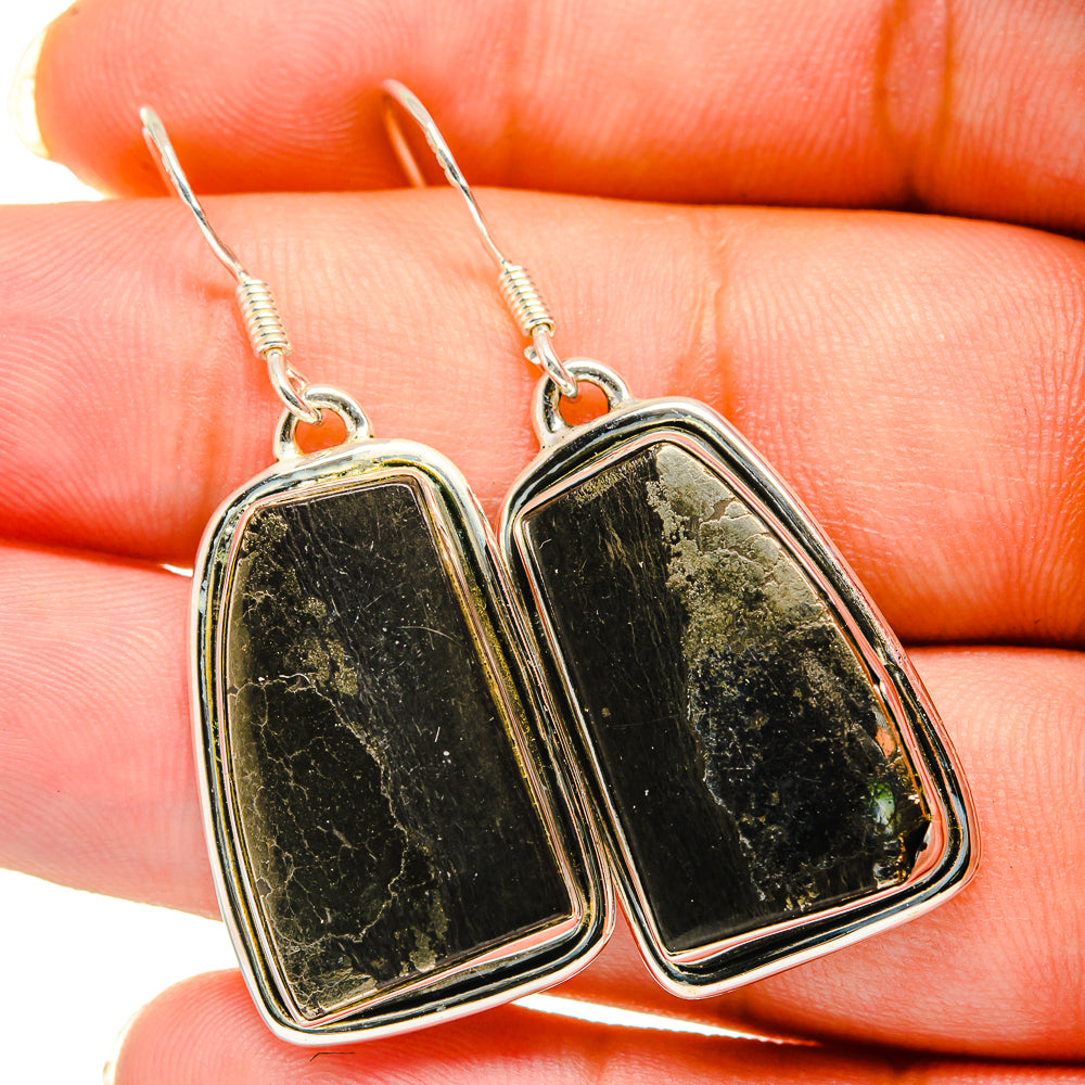Pyrite In Black Onyx Earrings handcrafted by Anasilvercos - EARR420593
