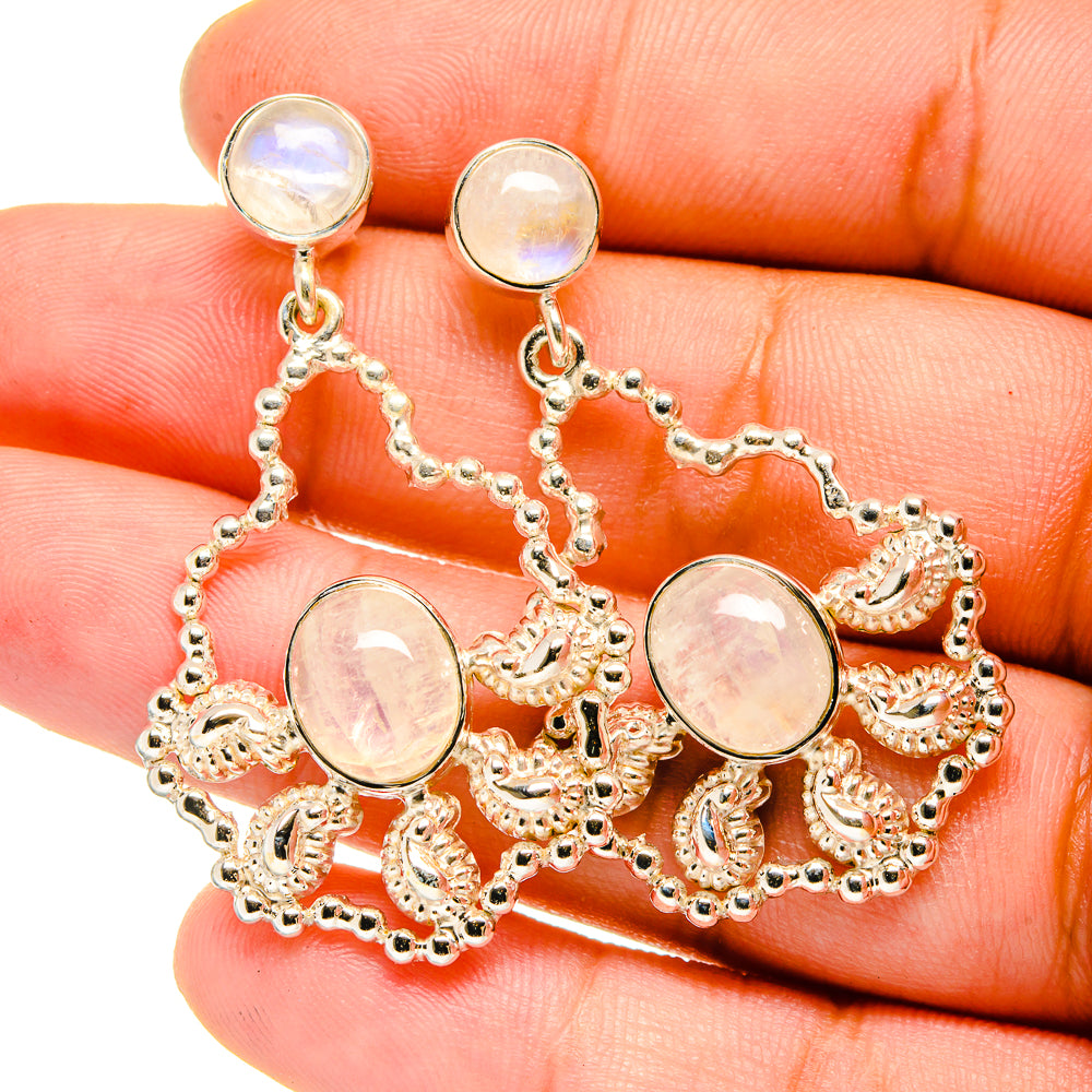 Rainbow Moonstone Earrings handcrafted by Anasilvercos - EARR420652