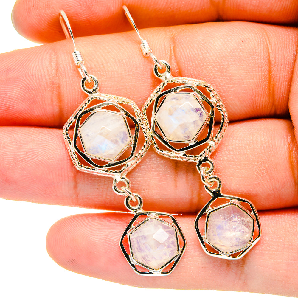 Rainbow Moonstone Earrings handcrafted by Anasilvercos - EARR420653