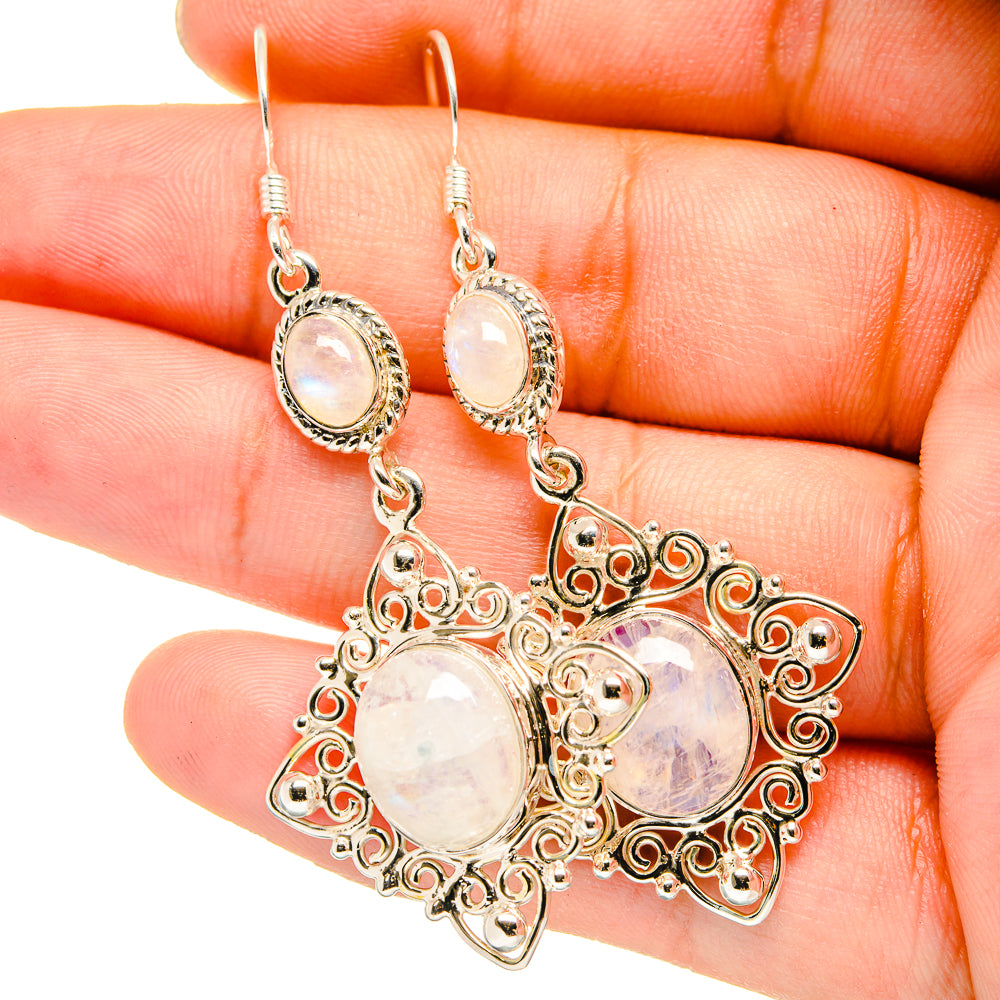 Rainbow Moonstone Earrings handcrafted by Anasilvercos - EARR420658