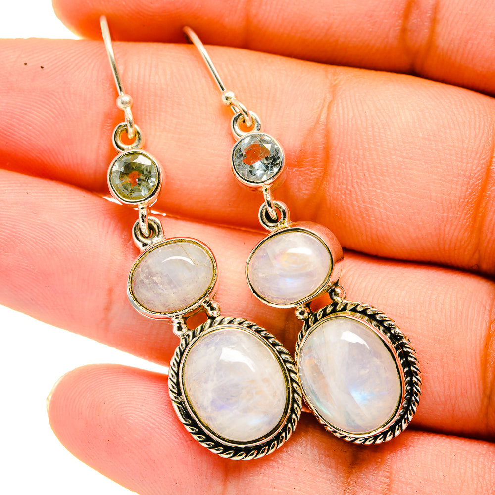 Rainbow Moonstone Earrings handcrafted by Anasilvercos - EARR420692